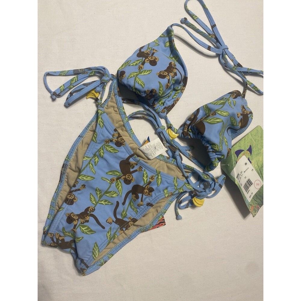 Vtg Y2K Monkey 2pc Bikini Swim Set Womens M Banana Charms USA 2002 Deadstock NWT